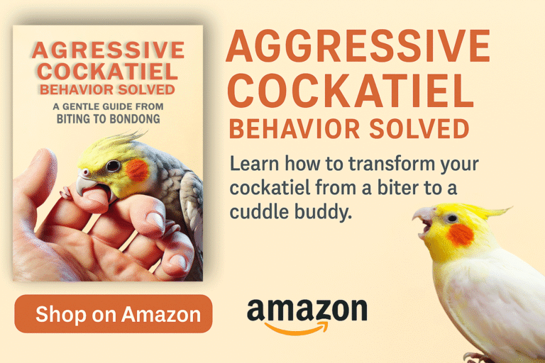 Banner promoting my cockatiel care book available on Amazon